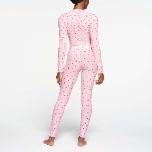 SKIMS Soft Lounge Long Sleeve Henley Cherry Blossom Print Size XS - Picture 5 of 6